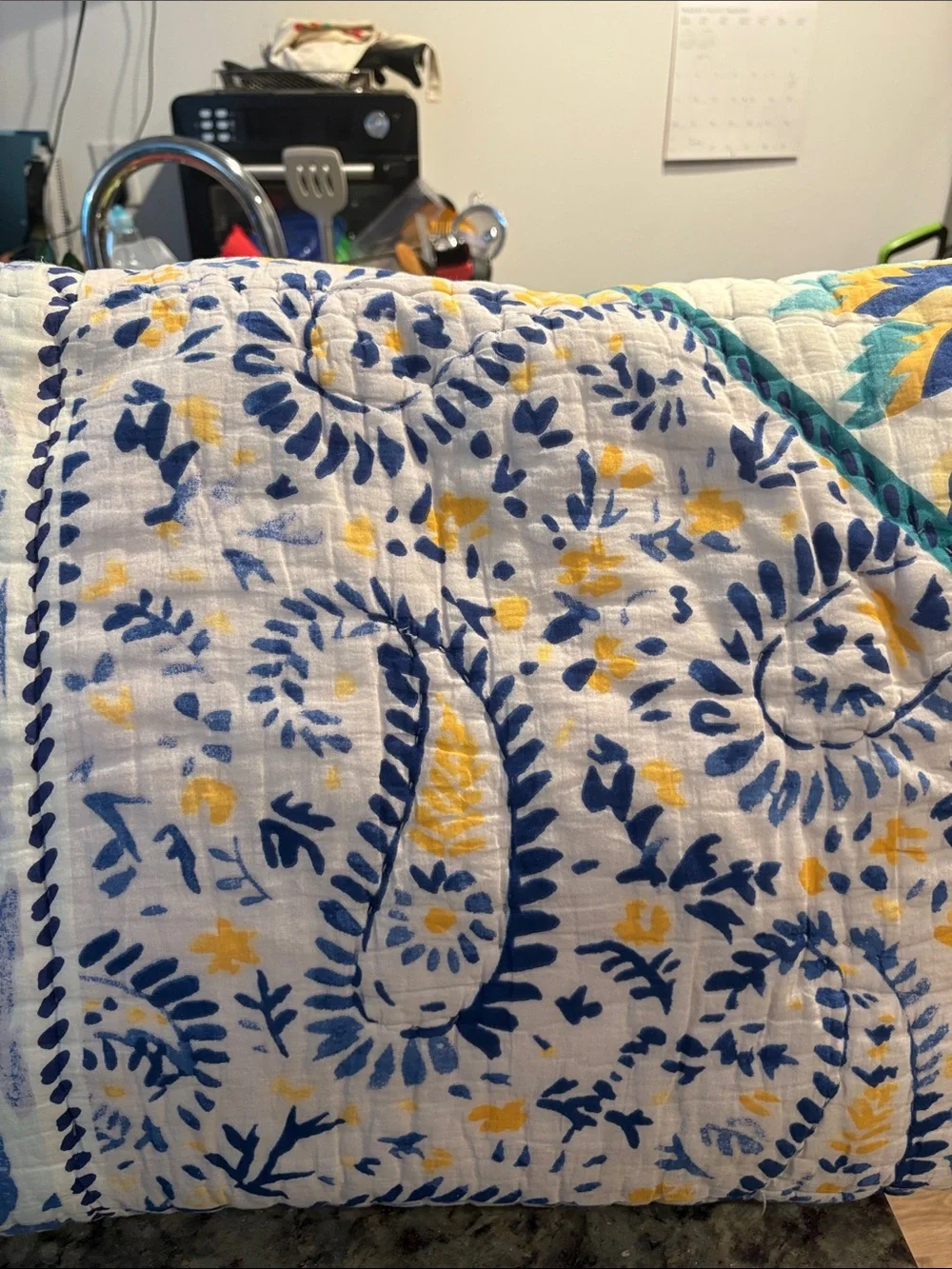 Anthropologie Blue and Yellow Floral Quilted Pillow Shams